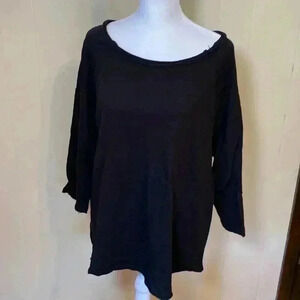Black Women’s XL 100% Cotton 3/4 Sleeve Distressed Tunic Shirt by In Cashmere.